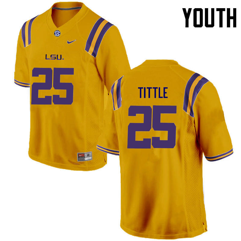 Youth LSU Tigers #25 Y. A. Tittle College Football Jerseys Game-Gold